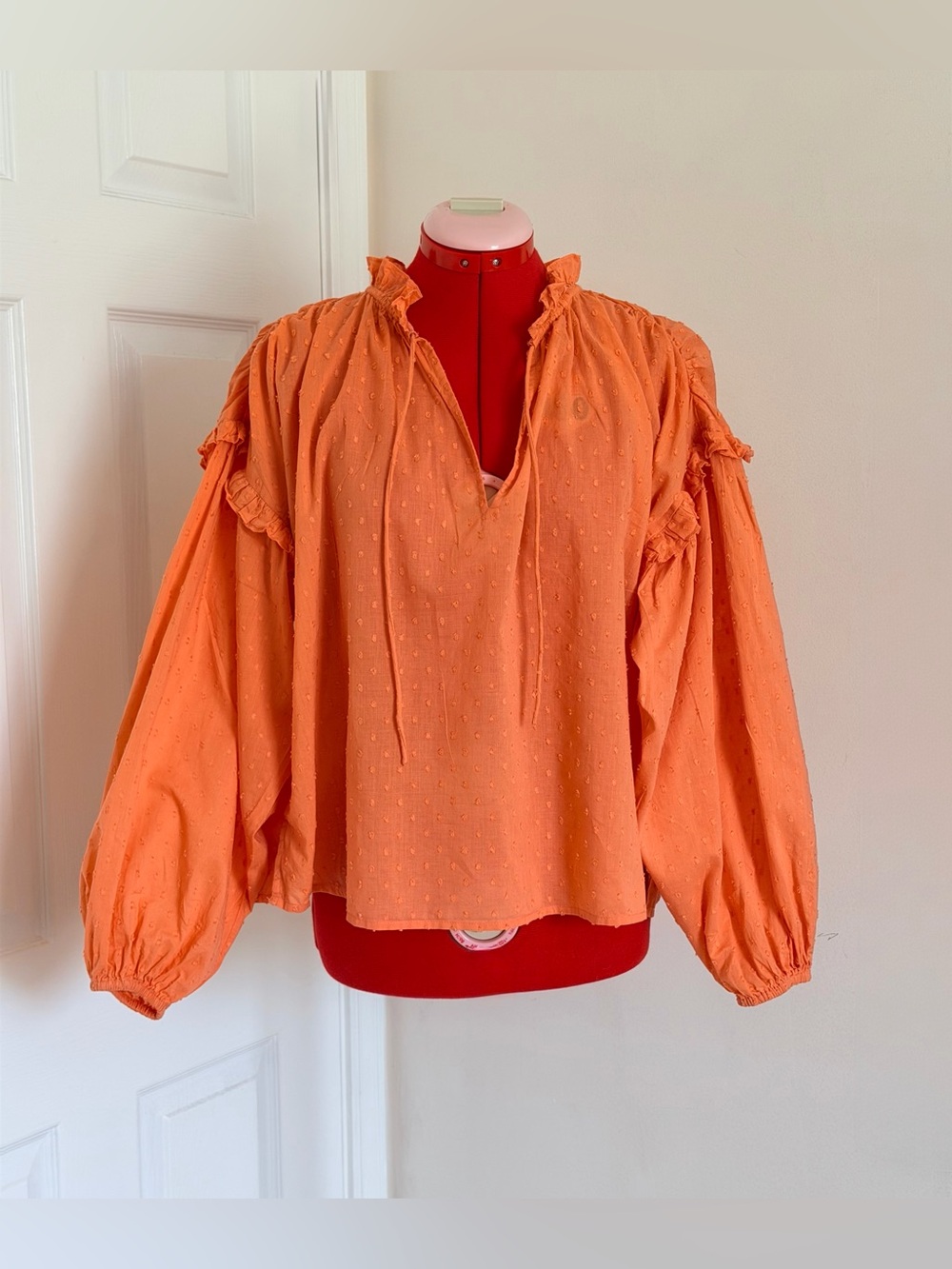 $188 NEW Cleobella Phoenix Puff Sleeve Blouse Top Coral Organic Cotton Peasant S